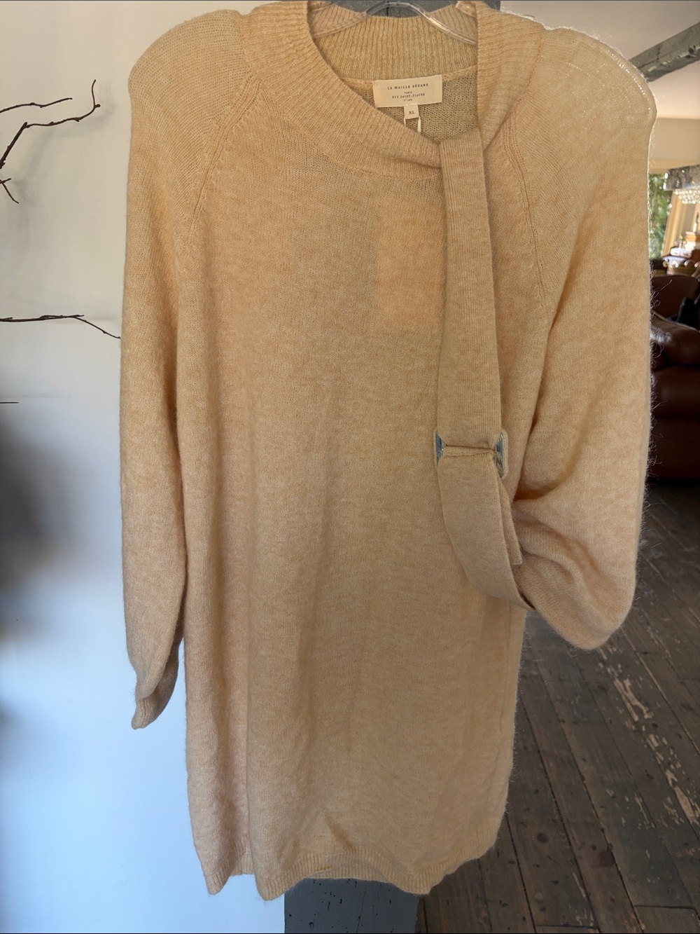 Cream Knit Sweater or short dress with Belt Detail by la Maille sezane